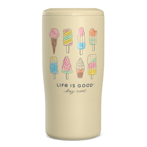 Life Is Good Watercolor Ice Cream & Popsicles 4-in-1 Stainless Steel Can Cooler, Putty White