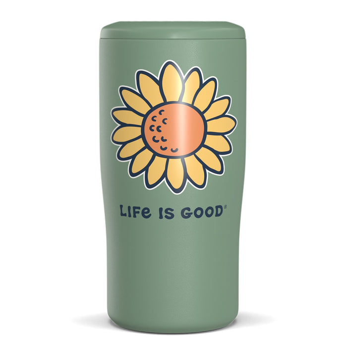 Life Is Good Vintage Sunflower 4-in-1 Stainless Steel Can Cooler, Moss Green