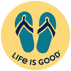 Life is Good. 4" Circle Sticker Flip Flops, Baja Yellow