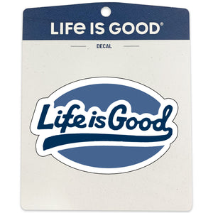 Life is Good. Die Cut Decal LIG Ballyard Script Oval, Vintage Blue
