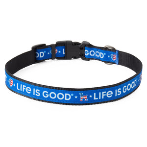 Life is Good. Americana Heart Dog Collar, Royal Blue