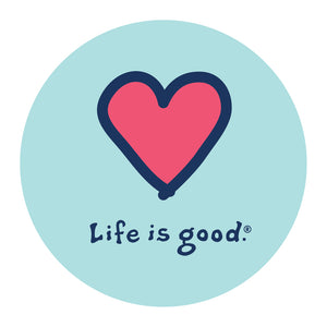 Life is Good. 4" Circle Sticker Vintage Heart, Bermuda Blue