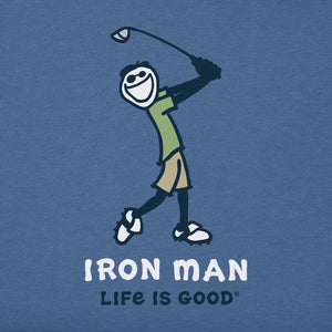 Life is Good. Men's Crusher Tee Jake Iron Man Golf, Vintage Blue