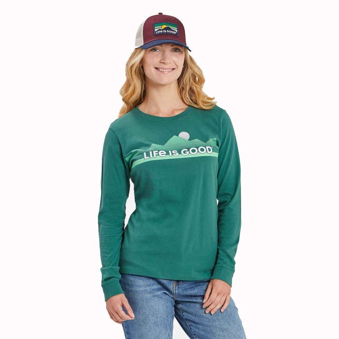 Life is Good. Women's Mountainscape Crusher-Lite LS Tee, Spruce Green
