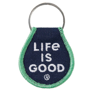 Life is Good. Happy Camper Patch Keychain, Darkest Blue