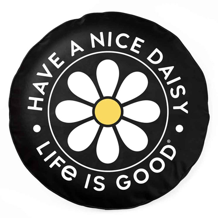 Life is Good. Have a Nice Daisy Coin Tire Cover, Jet Black