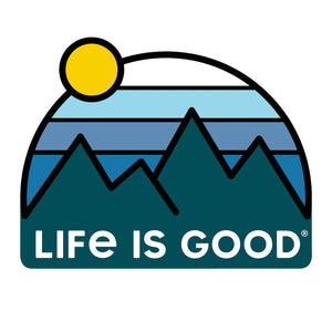 Life is Good. Retro Mountains Decal, Persian Blue