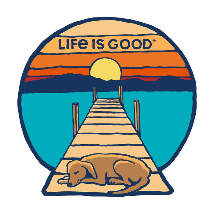 Life is Good. Dog Dock Sunset Decal, Island Blue