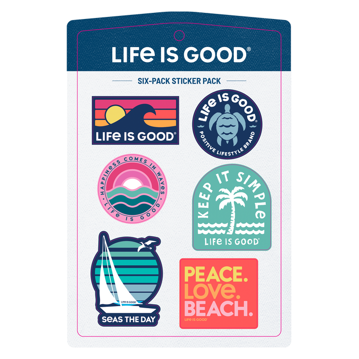 Life is Good. Six-Pack Stickers, Beach Pack
