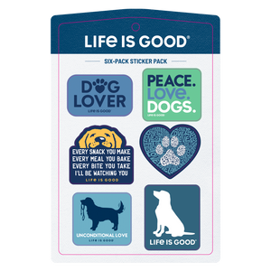 Life is Good. Six-Pack Stickers, Dog Pack