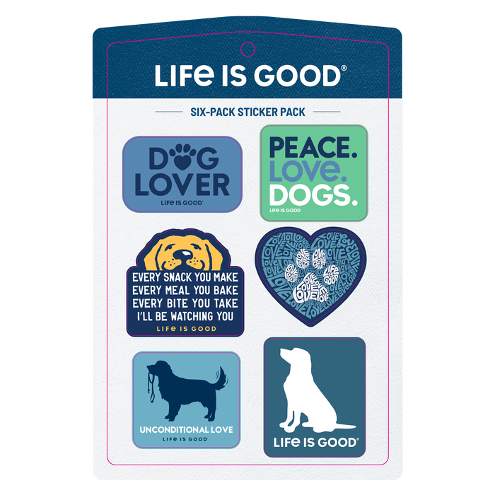Life is Good. Six-Pack Stickers, Dog Pack