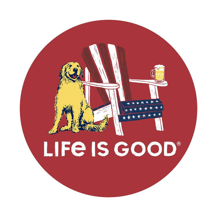 Life is Good. 4" Circle Sticker Americana Adirondack, Faded Red