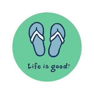 Life is Good. 4" Circle Sticker Flip Flops, Spearmint Green