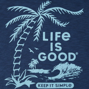 Life Is Good. Men's Keep it Simple Palms Textured Slub Hoodie Tee, Darkest Blue