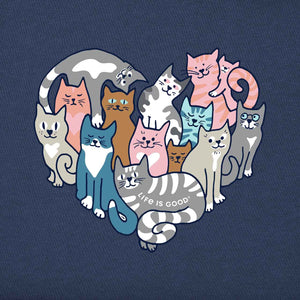 Life is Good. Women's Heart of Cats Crusher Vee, Darkest Blue
