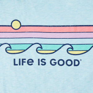 Life Is Good. Women's Retro Wave Stripe SS Textured Slub Tee, Beach Blue