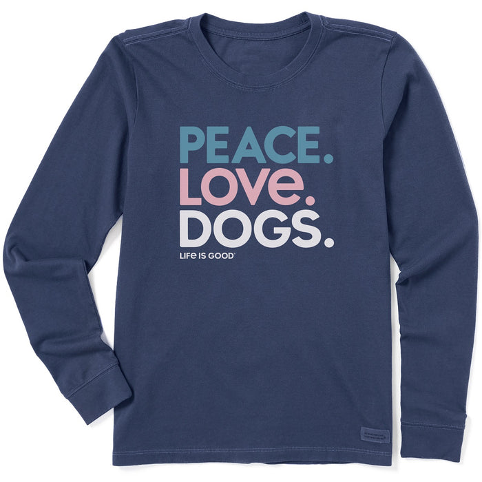Life is Good. Women's Peace Love Dogs LS Crusher Tee, Darkest Blue