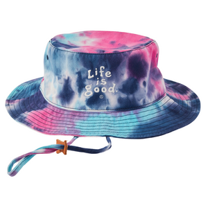 Life is Good. LIG Vintage Wordmark Bucket Hat, Raspberry Pink Tie Dye