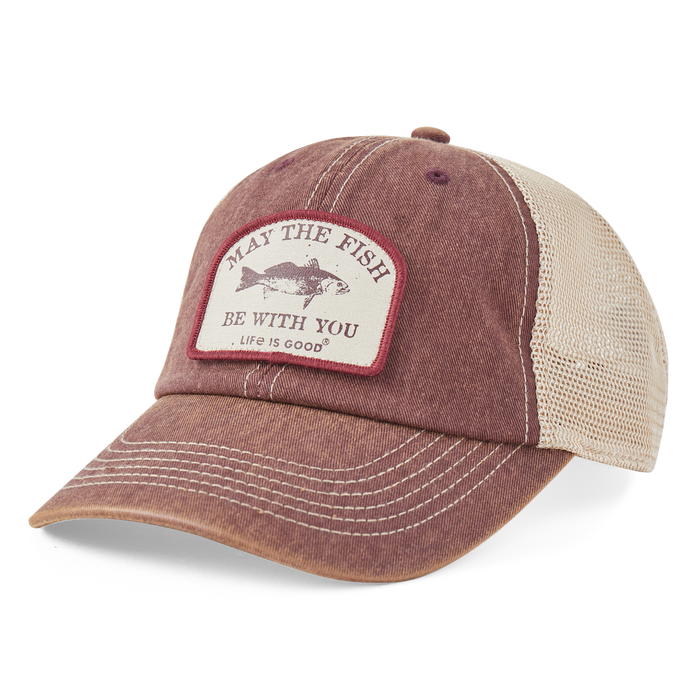 Life is Good. May the Fish Be With You Old Favorite Trucker Hat, Mahogany Brown