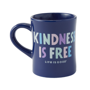 Life is Good. Kindness is Free Diner Mug, Darkest Blue