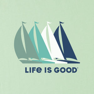 Life is Good. Women's LIG Sailboats LS Hooded Active Tee, Sage Green