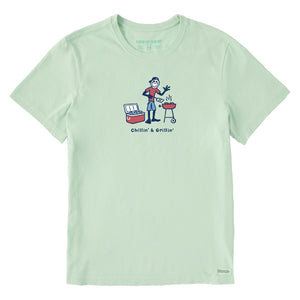 Life is Good. Men's Jake Chillin And Grillin SS Crusher Tee, Sage Green