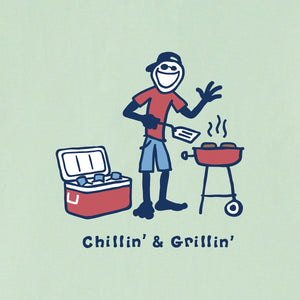 Life is Good. Men's Jake Chillin And Grillin SS Crusher Tee, Sage Green