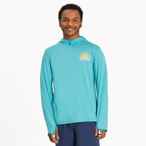 Life Is Good. Men's Sunset On The Water LS Hoodie Active Tee, Island Blue