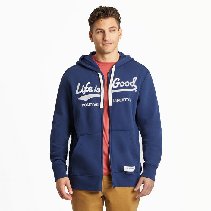 Life is Good. Men's Positive Lifestyle Simply True Zip Hoodie, Darkest Blue