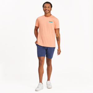 Life Is Good. Men's Happiness Sunset Waves SS Active Tee, Canyon Orange