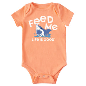 Life is Good. Feed Me Crusher Baby Bodysuit, Canyon Orange