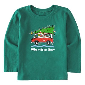 Life is Good. Toddler Grinch and Max Who-Ville Or Bust LS Crusher Tee, Spruce Green