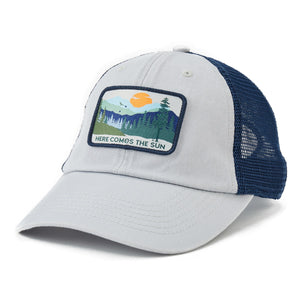 Life is Good. Here Comes the Sun Meshback Hat, Fog Grey