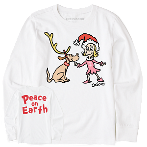 Life is Good. Women's Peace On Earth Cindy Lou LS Crusher Tee, Cloud White