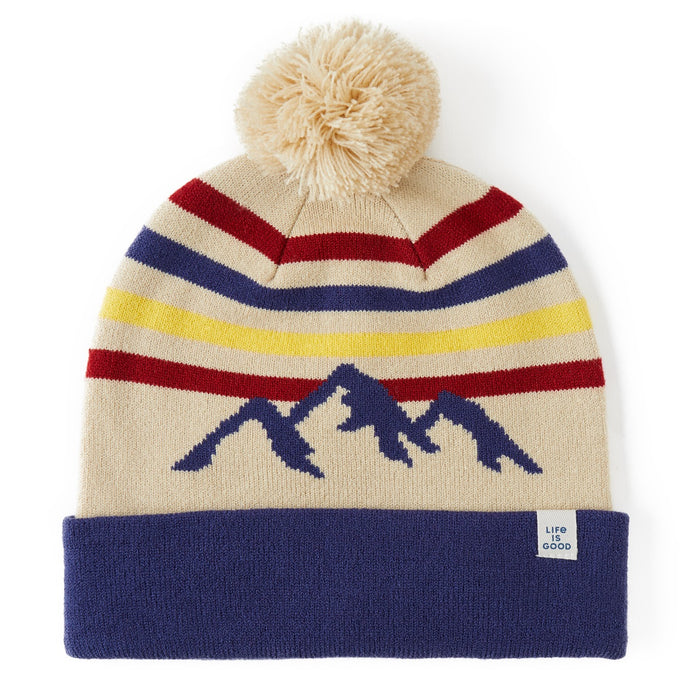 Life is Good. One Size Retro Mountain Chill Beanie, Putty White