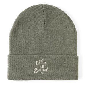 Life is Good. One Size LIG Vintage Word Cuffed Beanie, Smoky Blue
