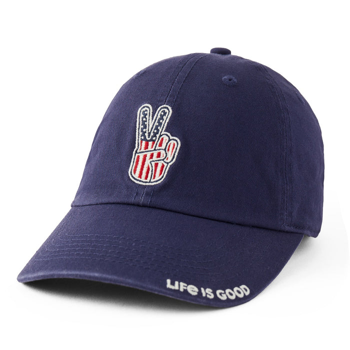 Life is Good. USA Peace Sign Chill Cap, Darkest Blue