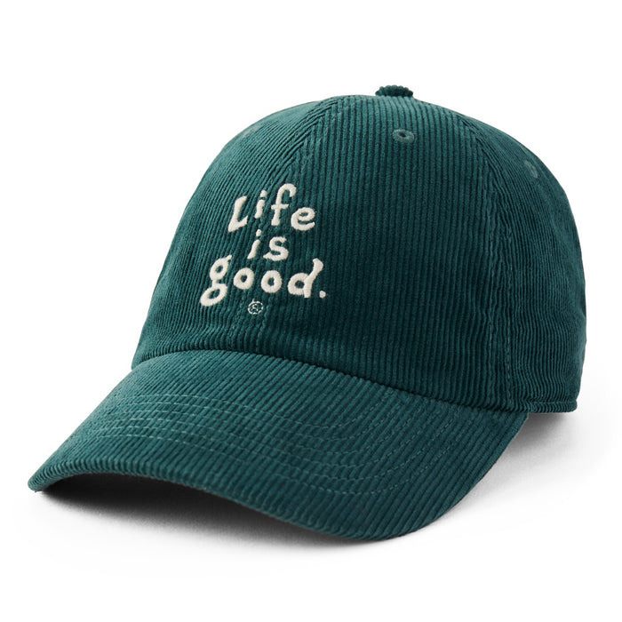 Life is Good. Vintage Word Corduroy Chill Cap, Spruce Green