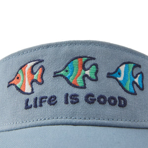 Life is Good. Three Colorful Fish Visor Cap , Smoky Blue