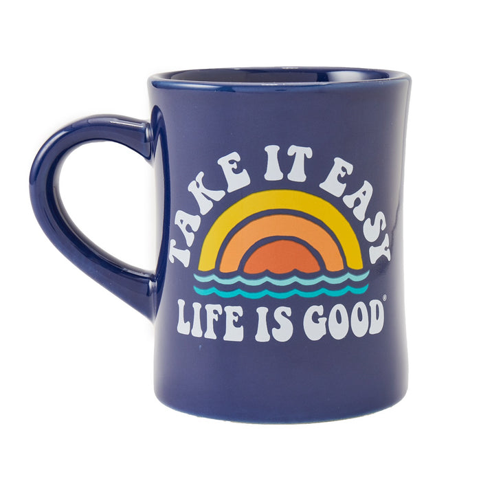 Life is Good. Diner Mug Take It Easy Rainbow, Darkest Blue