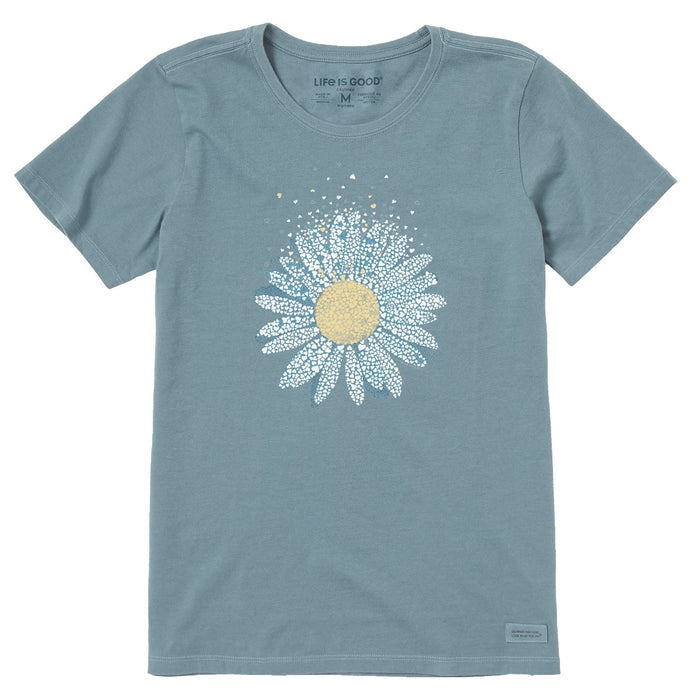 Life is Good. Women's Flower Of Hearts SS Crusher Tee, Smoky Blue
