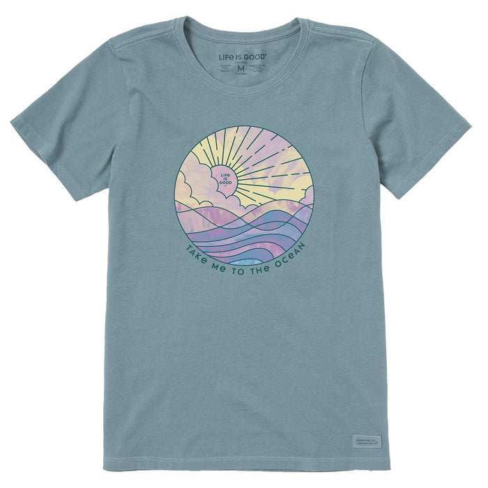 Life is Good. Women's Take Me To The Ocean Watercolor SS Crusher Tee, Smoky Blue