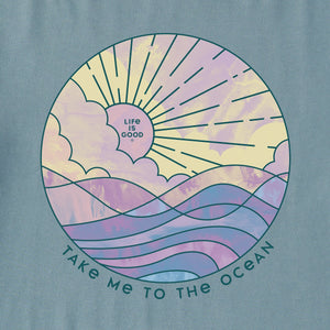 Life is Good. Women's Take Me To The Ocean Watercolor SS Crusher Tee, Smoky Blue