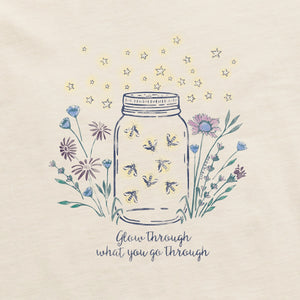 Life is Good. Women's Fireflies Flowers Jar SS Crusher Tee, Putty White