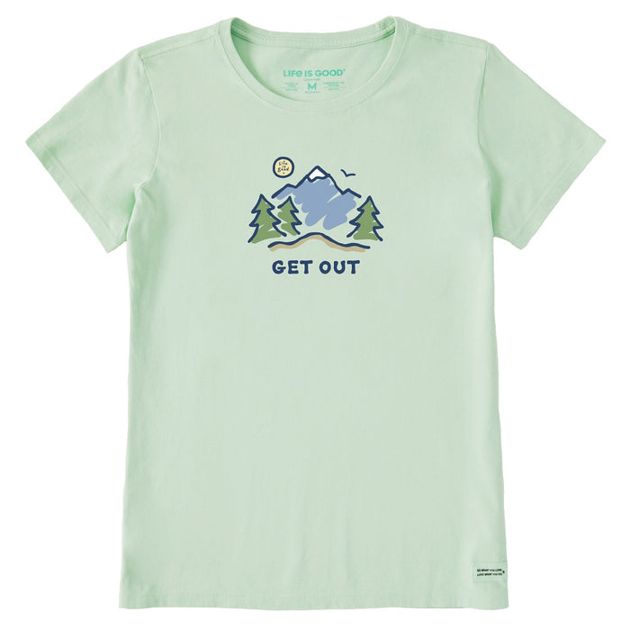 Life is Good. Women's Get Out Mountain SS Crusher Tee, Sage Green