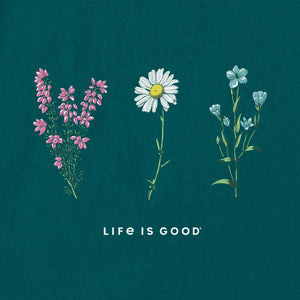 Life is Good. Women's Detailed Wildflowers LS Crusher Tee, Mallard Green