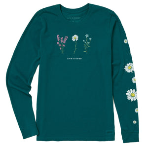 Life is Good. Women's Detailed Wildflowers LS Crusher Tee, Mallard Green