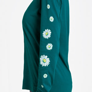 Life is Good. Women's Detailed Wildflowers LS Crusher Tee, Mallard Green