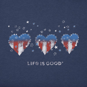 Life is Good. Women's Americana Hearts Stars And Stripes SS Crusher Vee, Darkest Blue