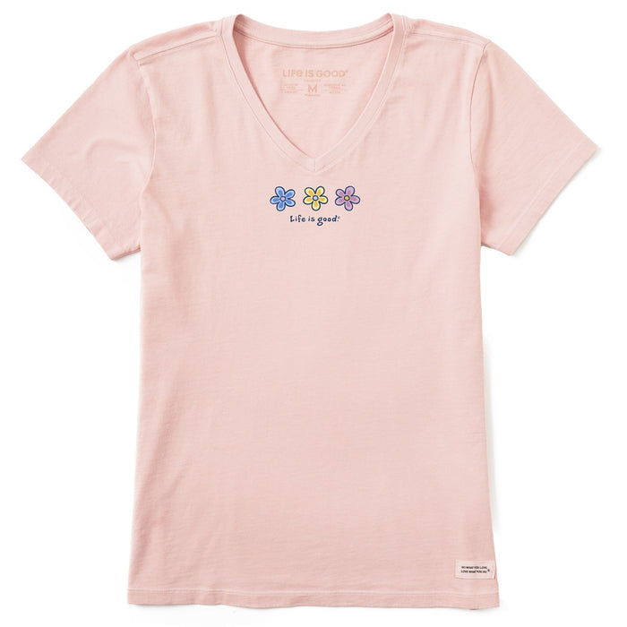 Life is Good. Women's Three Daisies SS Crusher Vee, Himalayan Pink